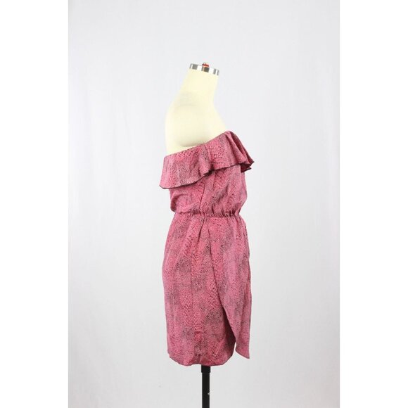 AMANDA UPRICHARD Red Snake Print Silk Crepe Strapless Ruffle Mini Dress, Size P - Picture 2 of 10